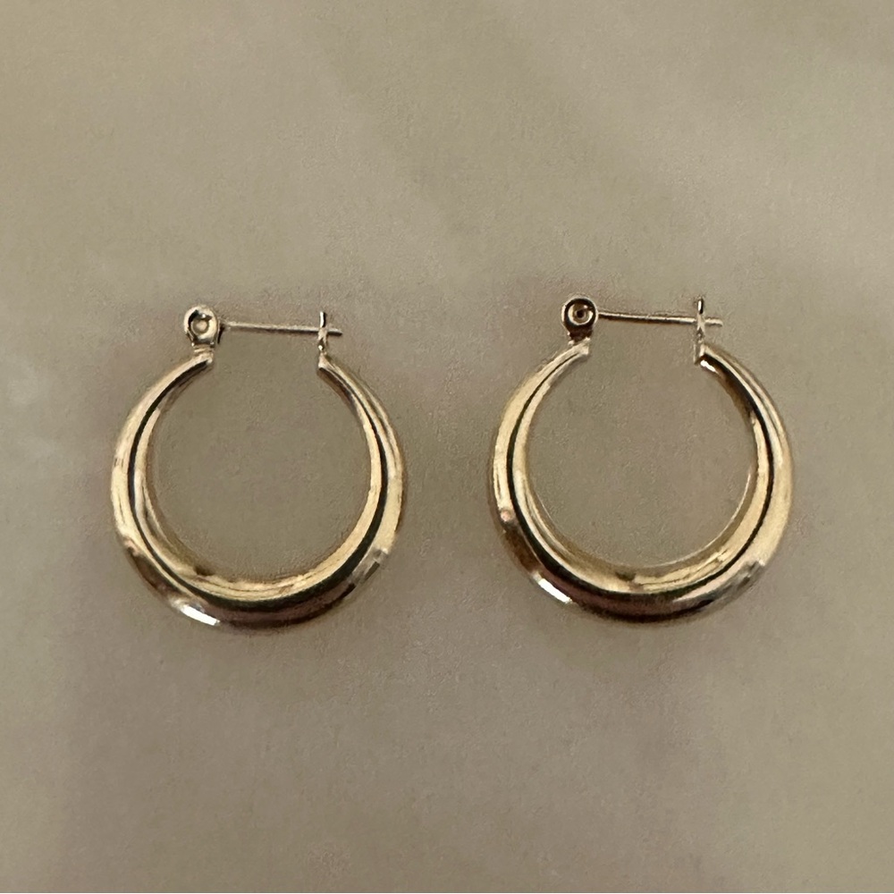 Glossy 14k Solid Gold Hoop Earrings - Picture 2 of 13